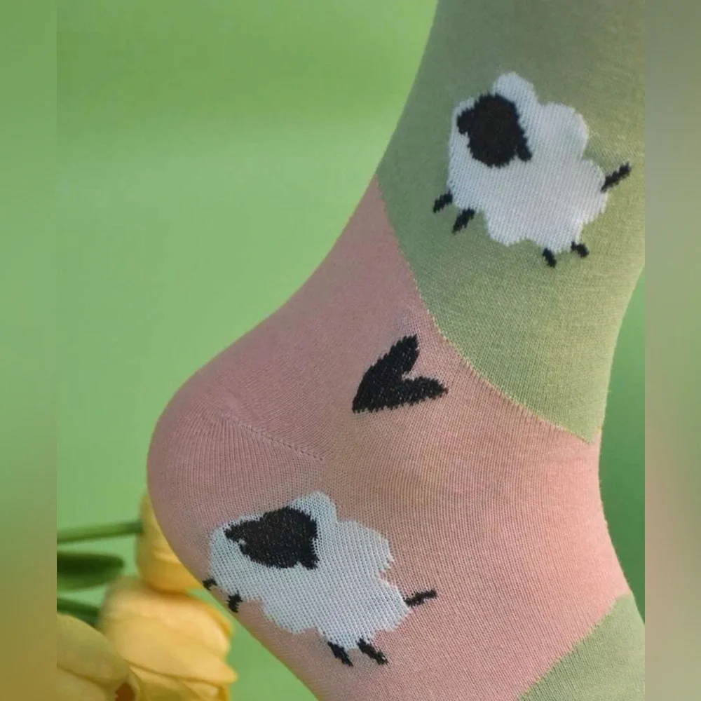 Sheep Socks lamb farm funny Womens girls teens gift heart pattern animal kids